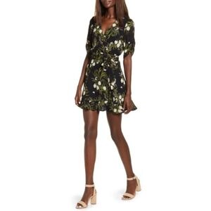 Reformation Monica Black Floral
Georgette Wrap Dress Black Green  Size Large